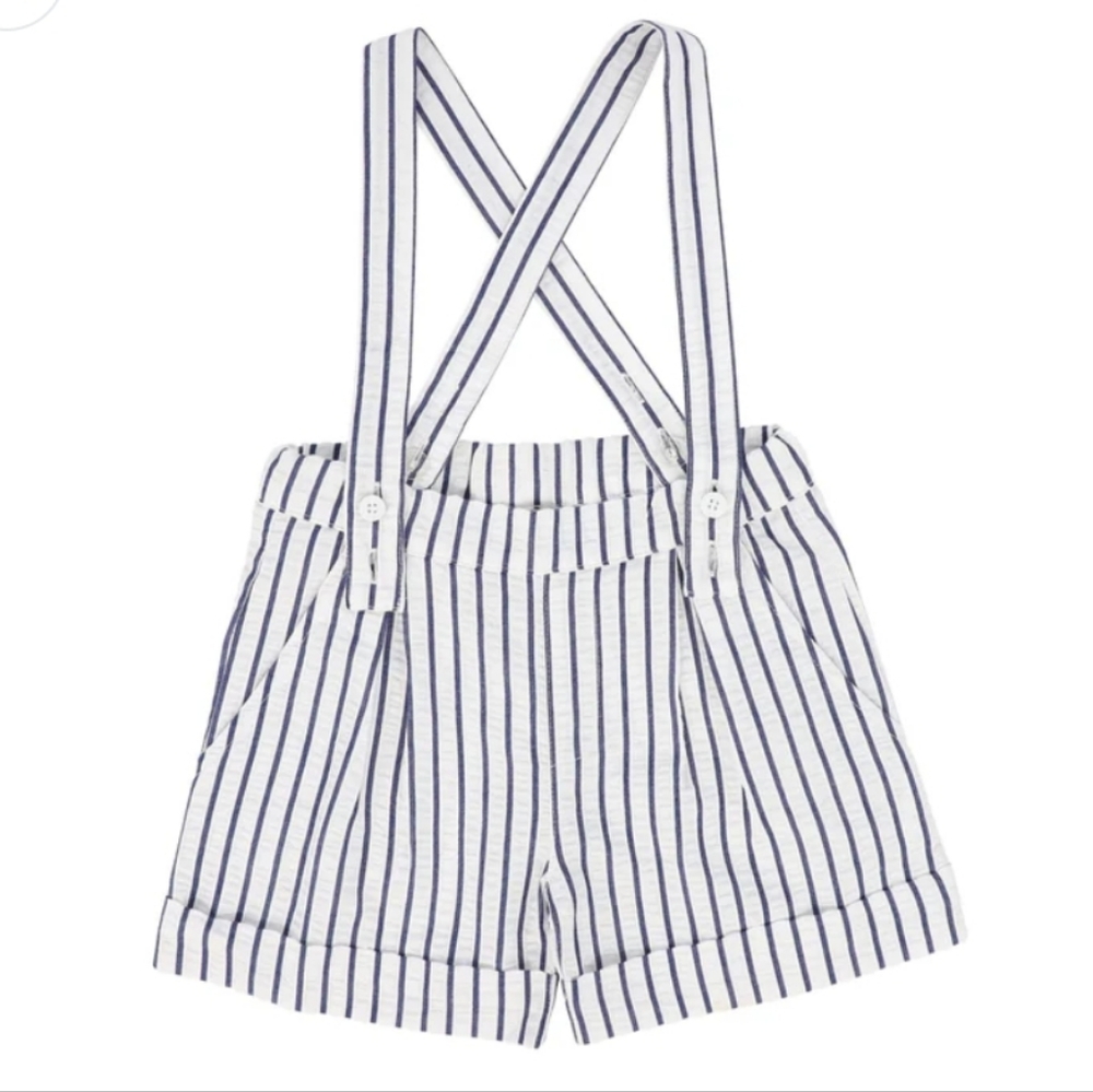 BACE COLLECTION NAVY/WHITE THICK STRIPED SUSPENDER SHORTS 24M